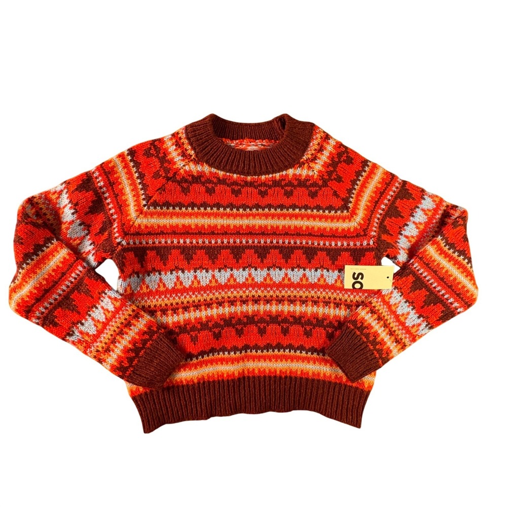 SO Fair Isle Sweater Womens Small Orange New Crewneck Knit Pullover  Holiday NWT